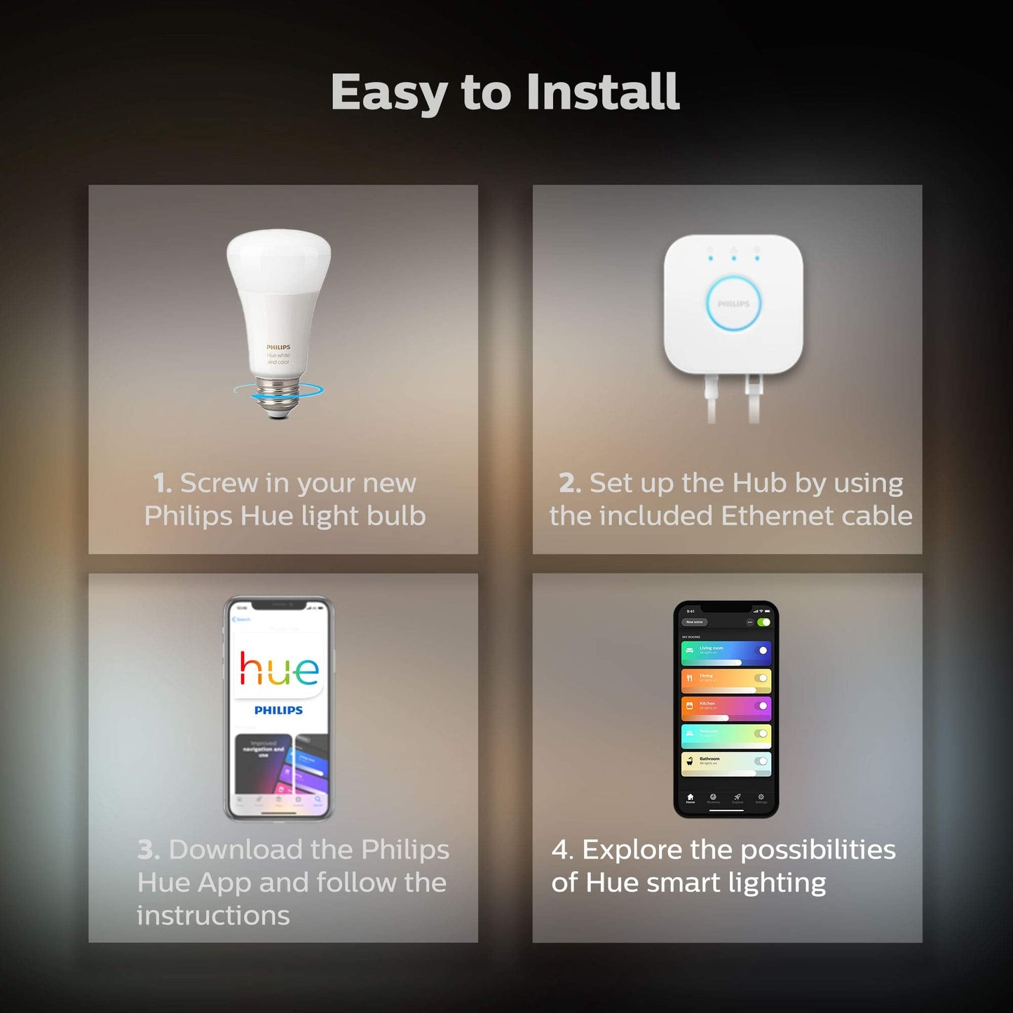 Philips Hue White and Color Ambiance LED Smart Light Bulb Starter Kit - SmartHomeFinder.com